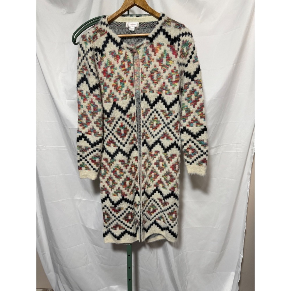 Womens Southwestern Long Cardigan Fuzzy Aztec Tribal Open Front Sweater Duster L